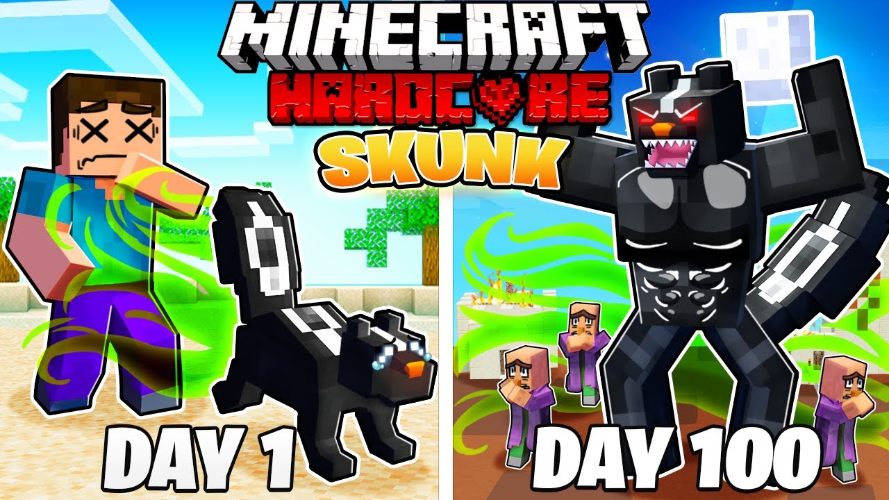 I Survived 100 DAYS as a SKUNK in HARDCORE Minecraft! - Minecraft videos