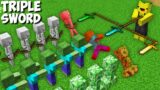 I used SECRET TRIPLE SWORD TO BEAT THE MOBS in Minecraft ! NEW SUPER SWORD !