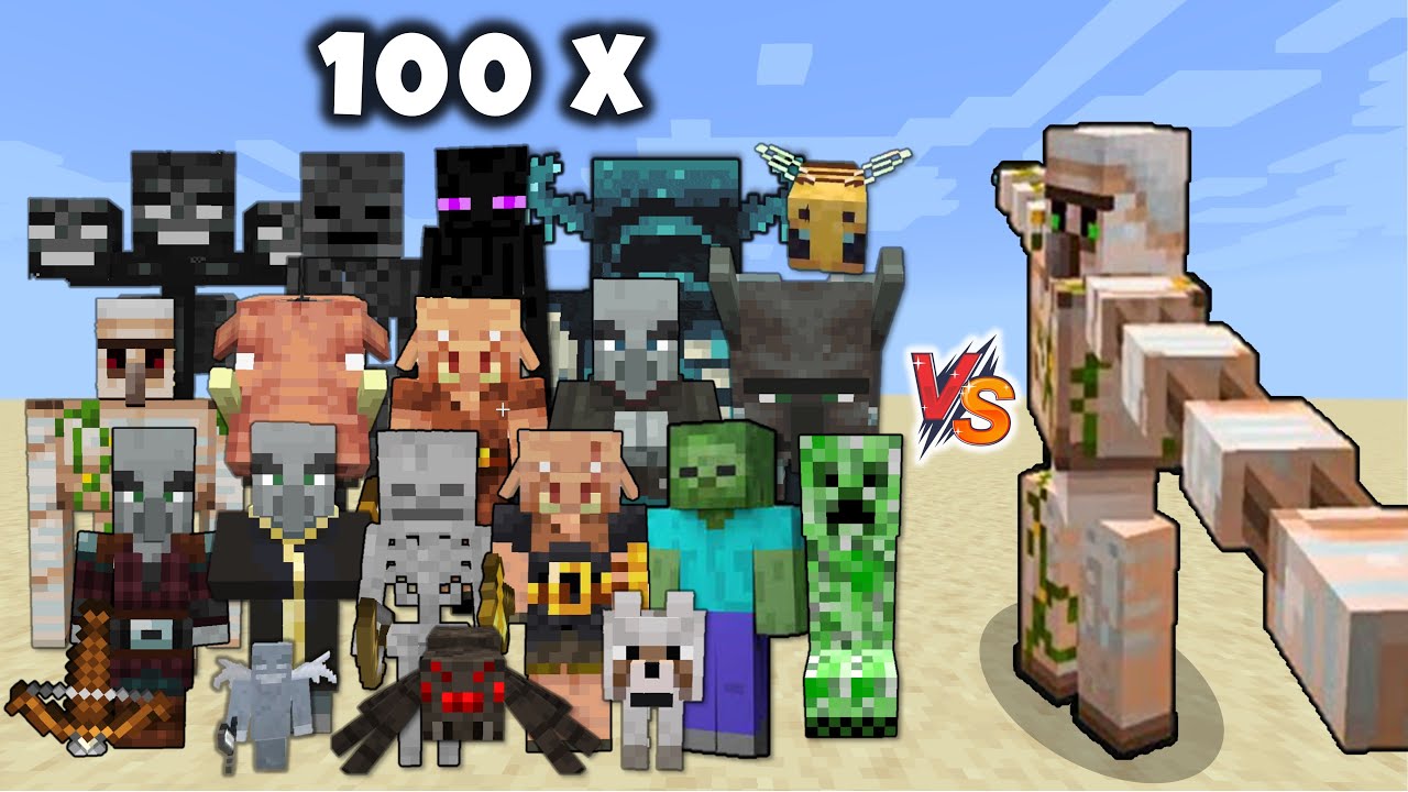 Spinning Iron Golem vs Every Minecraft Mob x100 Iron Golem Upgrade