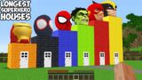 What INSIDE LONGEST HOUSES SUPERHEROES! SPIDER MAN! HULK! WOLVERINE! IRON MAN! FLASH in Minecraft