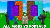 ALL MOBS vs DOUBLE PORTALS in Minecraft ! LAVA WATER or DIRT DIAMOND PORTAL ?