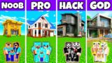 Minecraft Battle : New Family Contemporary House Build Challenge – Noob vs Pro vs Hacker vs God