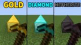 gold vs diamond vs netherite pickaxe in Minecraft
