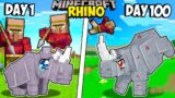 I Survived 100 Days as a RHINO in Minecraft