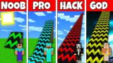 Minecraft Battle: NOOB vs PRO vs HACKER vs GOD! SUPER RAMP SPRINGBOARD BUILD CHALLENGE in Minecraft