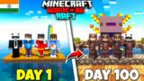 We Survived 100 Days On RAFT In Minecraft Hardcore With SQUAD (HINDI)