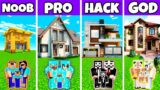 Minecraft Battle : Family New Prime Mansion Build Challenge – Noob Vs Pro Vs Hacker Vs God