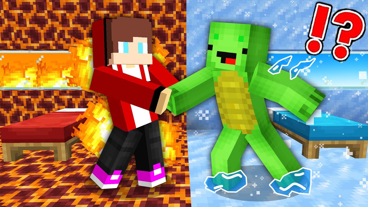 Jj Hot Vs Mikey Cold Survival House Build Battle In Minecraft Maizen