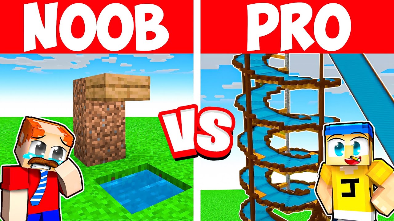 Minecraft NOOB Vs PRO GIANT WATER PARK BUILD CHALLENGE! - Minecraft videos