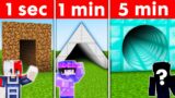 WE BUILT THE BEST SECURITY TUNNEL! 5 SECONDS VS 1 MIN VS 5 MIN (Minecraft)