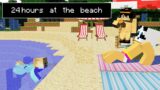 We Spent 24 Hours at THE BEACH in Minecraft PE