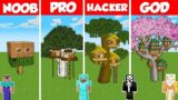 HOUSE INSIDE TREE HOUSE BUILD CHALLENGE – Minecraft Battle: NOOB vs PRO vs HACKER vs GOD / Animation