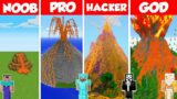 INSIDE VOLCANO HOUSE BUILD CHALLENGE – Minecraft Battle: NOOB vs PRO vs HACKER vs GOD / Animation