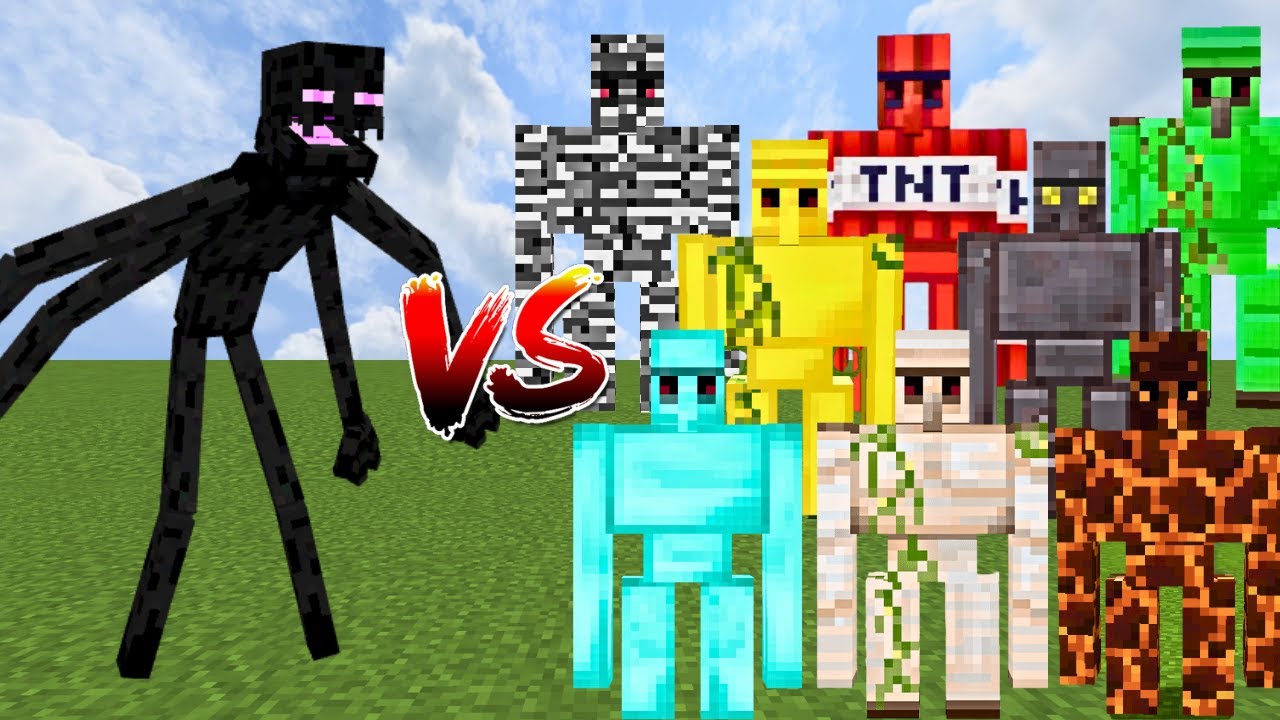 Mutant Enderman Vs All Golems Minecraft Mob Battle Minecraft Videos