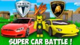 Which CAR IS BETTER TESLA ELECTRIC CAR vs LAMBORGHINI SUPERCAR in Minecraft ? SUPER CAR BATTLE !
