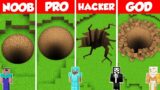 DIRT ROUND TUNNEL HOUSE BUILD CHALLENGE – Minecraft Battle: NOOB vs PRO vs HACKER vs GOD / Animation