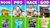 Minecraft : Prime LUXURY House Build Challenge – Noob Vs Pro Vs Hacker Vs God