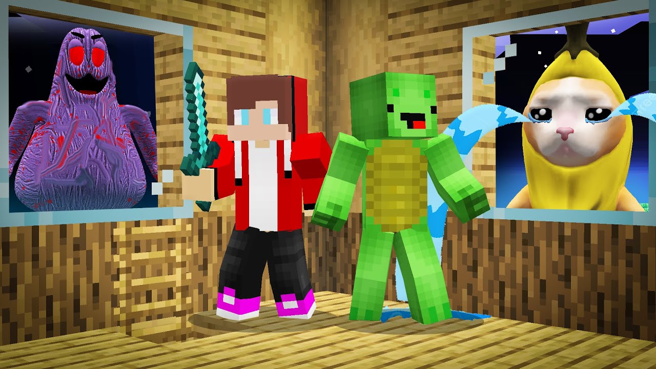 Jj And Mikey Escapes From Grimace Shake And Banana Cat In Minecraft