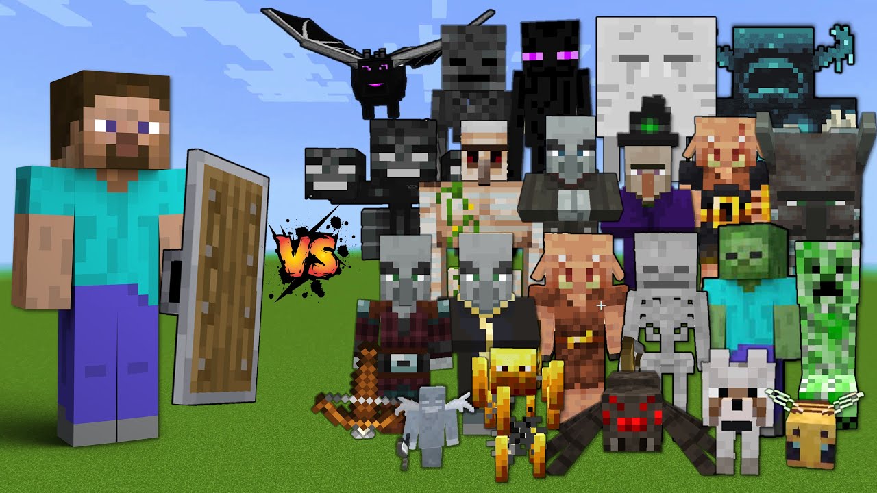 Steve With Shield Vs Every Mob In Minecraft (java Edition) - Me Vs All 