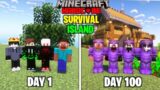 We Survived 100 Days On a SURVIVAL ISLAND In Minecraft Hardcore | 4 Player 100 Days