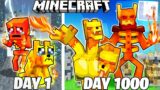 I Survived 1000 Days as FIRE CREATURES in HARDCORE Minecraft!