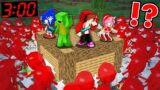 Mikey and JJ with SONIC and ROSE SURROUNDED by 1000 KNUCKLES in Minecraft at 3:00 a.m