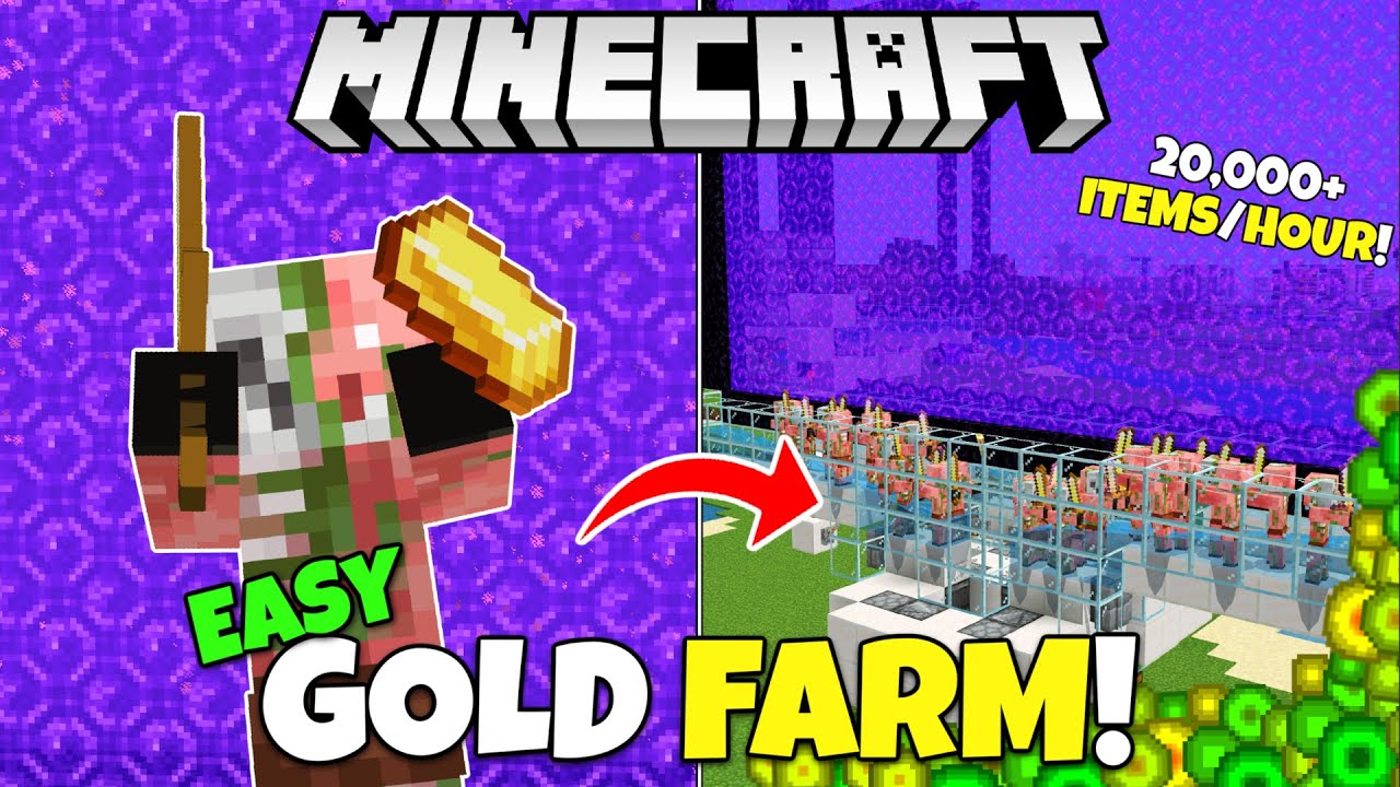 NEW GOLD FARM Tutorial! 20,000 Items/Hour! Minecraft Bedrock (MCPE Xbox ...