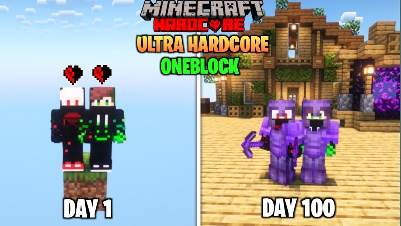 We Survived 100 Days In Ultra Hardcore Oneblock In Minecraft Hardcore Duo 100 Days Minecraft 3324