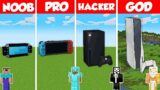 GAME CONSOLE BASE HOUSE BUILD CHALLENGE – Minecraft Battle: NOOB vs PRO vs HACKER vs GOD / Animation