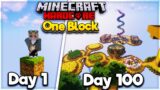 I Survived 100 Days on ONE BLOCK in Hardcore Minecraft.. Here's What Happened..