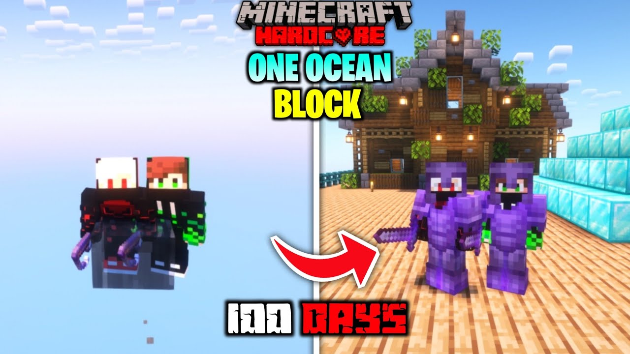 We Survived 100 Days On One Ocean Block In Minecraft Hardcore Duo 100 Days Minecraft Videos 3253