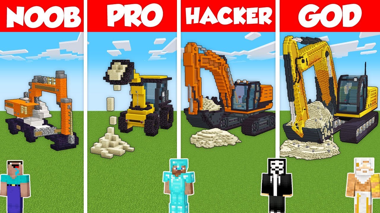 Excavator Car House Build Challenge Minecraft Battle Noob Vs Pro Vs