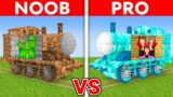 MAIZEN FAMILY: NOOB vs PRO: TRAIN HOUSE Build Challenge in Minecraft