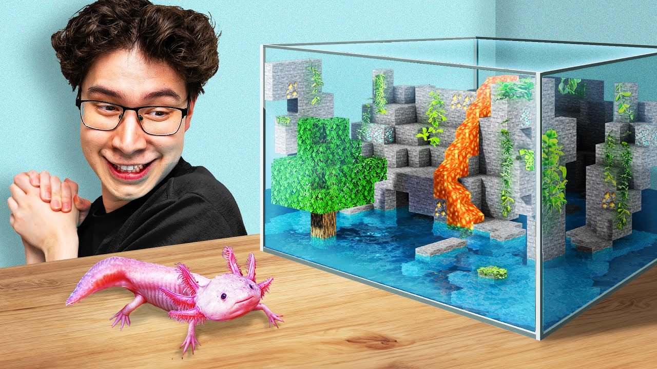 I Built a Minecraft Aquarium IRL for my Axolotl - Minecraft videos