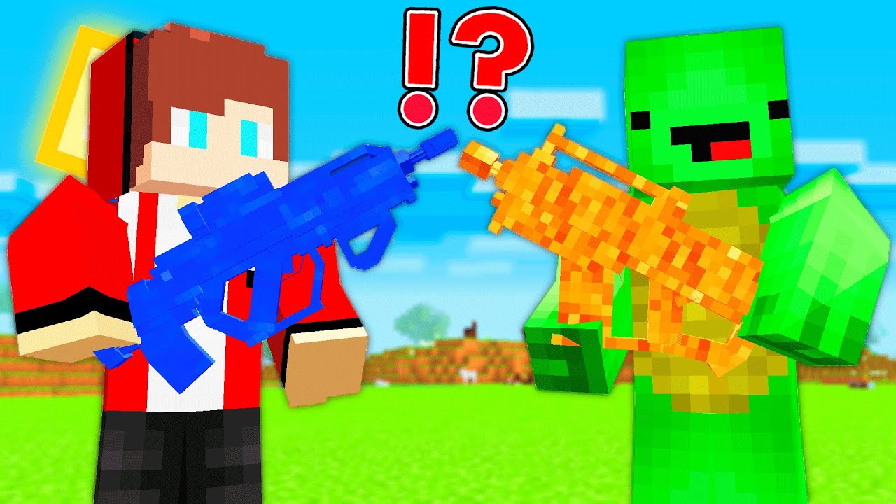 JJ AND MIKEY FOUND LAVA AND WATER GUNS IN MINECRAFT ! Mikey and JJ ...