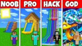 Minecraft Battle: NOOB vs PRO vs HACKER vs GOD! WATERPARK BUILD CHALLENGE in Minecraft