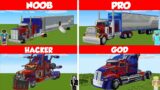 Minecraft OPTIMUS PRIME TRUCK HOUSE BUILD CHALLENGE – NOOB vs PRO vs HACKER vs GOD / Animation