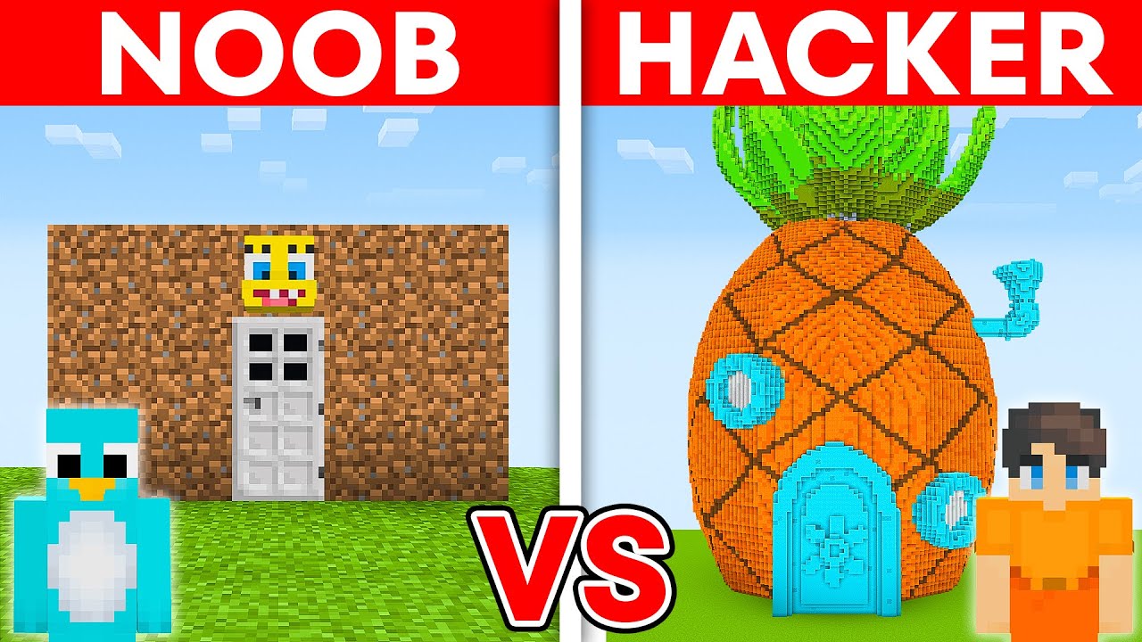 NOOB vs HACKER: SpongeBob SquarePants House Build Challenge in ...