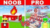 NOOB vs PRO: FIRE STATION HOUSE Build Challenge in Minecraft