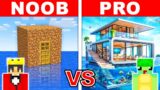 NOOB vs PRO: MODERN WATER HOUSE Build Challenge in Minecraft