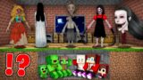 JJ and Mikey Family HIDE From SCARY HORROR LADIES FAMILY – in Minecraft Maizen!