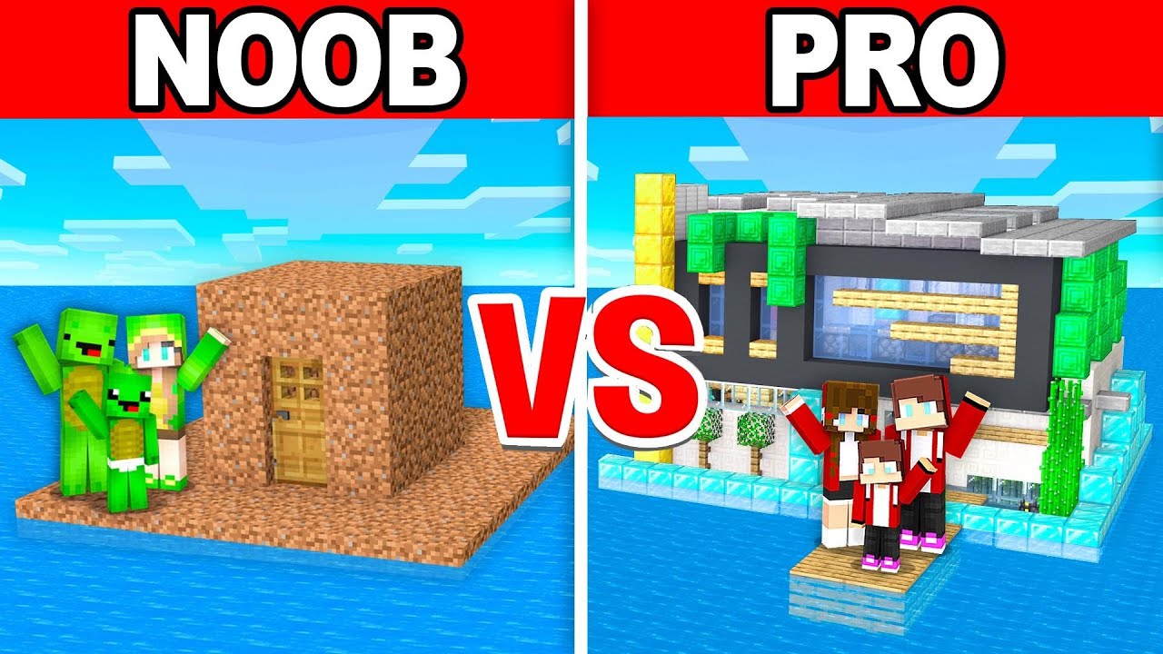 Mikey Family and JJ Family - NOOB vs PRO : Water House Build Challenge ...