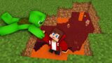 Mikey Saves JJ from Falling into Giant Crack to Nether – Maizen Minecraft Animation