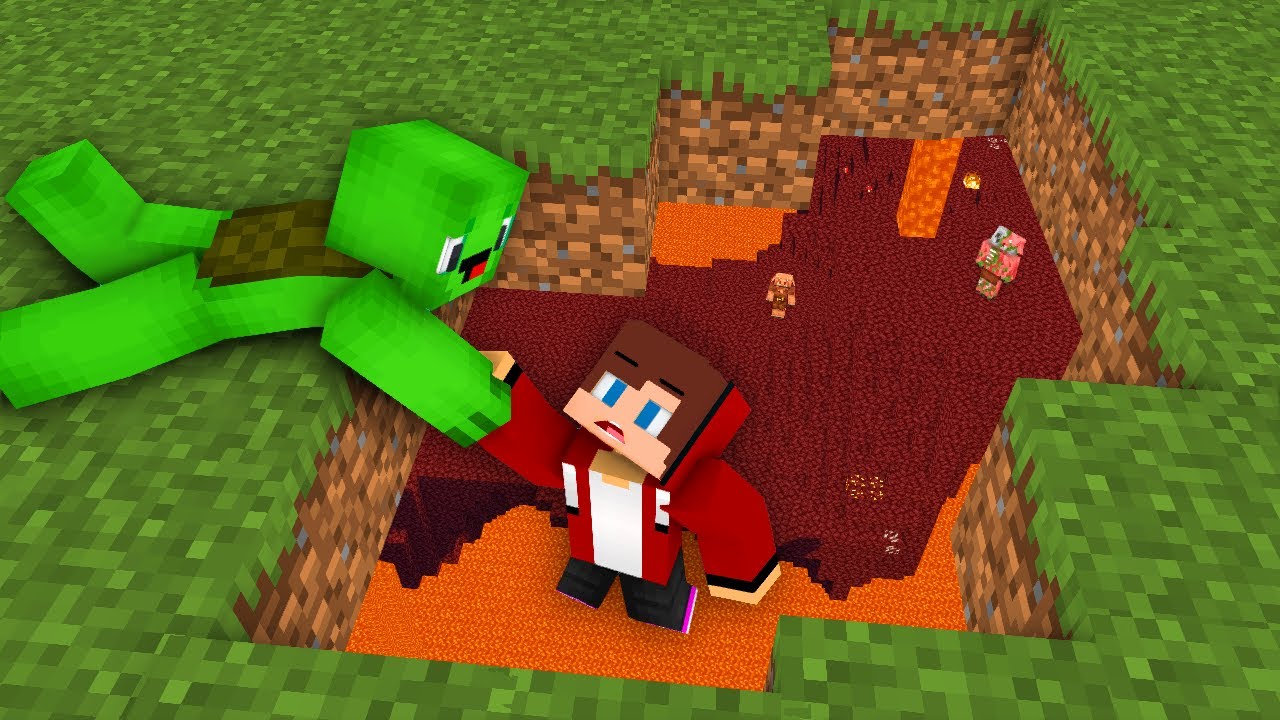 Mikey Saves JJ from Falling into Giant Crack to Nether - Maizen ...