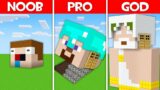 Minecraft Battle: HEAD BLOCK BASE BUILD CHALLENGE – NOOB vs PRO vs HACKER vs GOD in Minecraft!