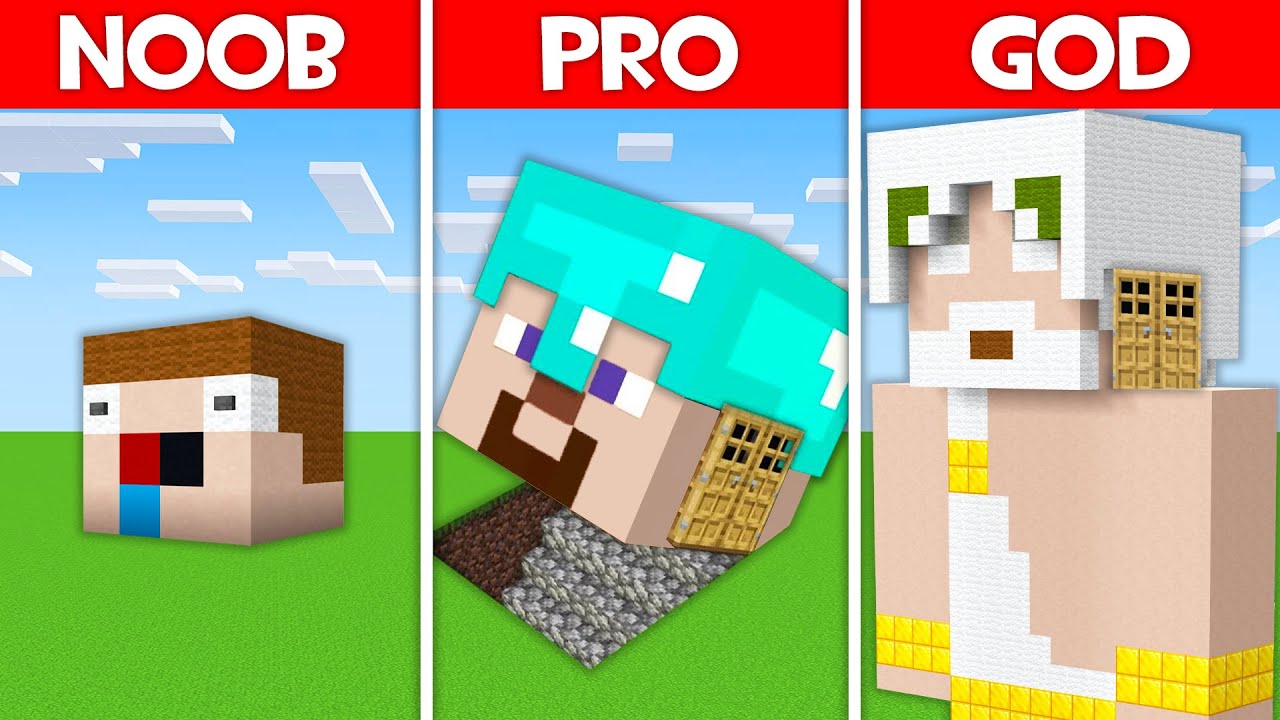 Minecraft Battle: HEAD BLOCK BASE BUILD CHALLENGE - NOOB vs PRO vs ...