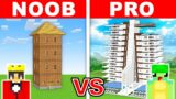 NOOB vs PRO: MODERN SKYSCRAPER HOTEL HOUSE Build Challenge in Minecraft