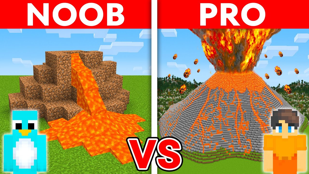 NOOB vs PRO: VOLCANO HOUSE Build Challenge in Minecraft - Minecraft videos