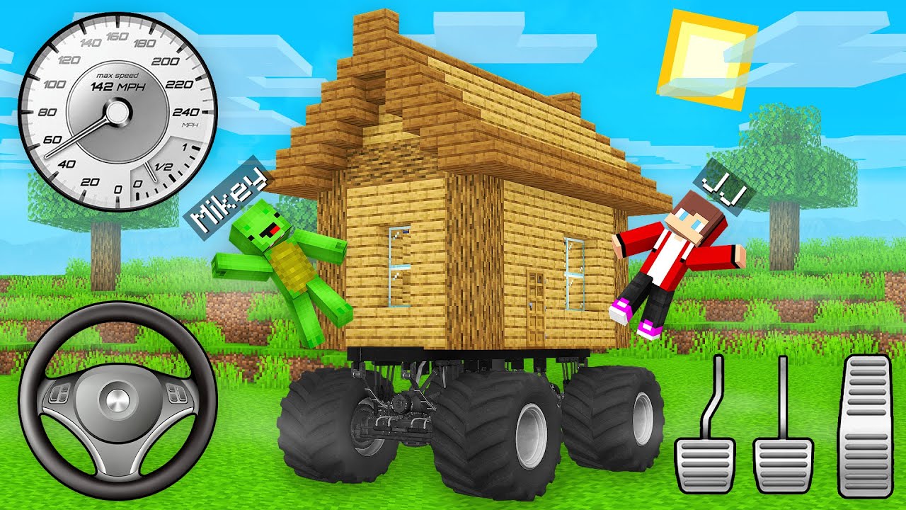 JJ and Mikey Found Working RV HOUSE ON WHEELS in Minecraft - Maizen ...