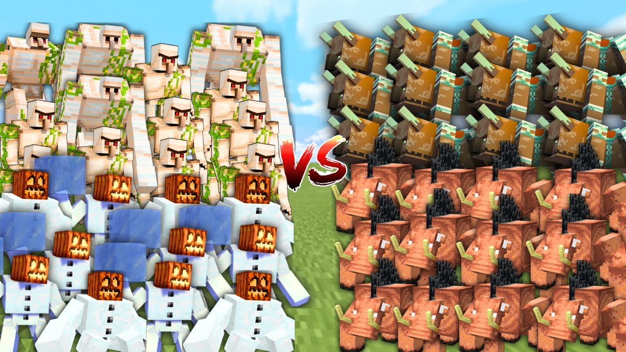 IRON GOLEM & SNOW GOLEM vs RAVAGER & HOGLIN in Minecraft Mob Battle ...